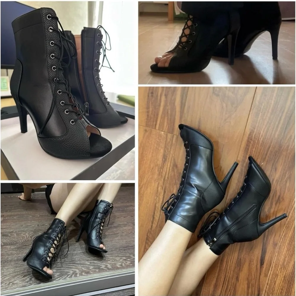 NWT black heels peep toe lightweight ankle booties Latin salsa dance women’s 6 - Picture 3 of 4